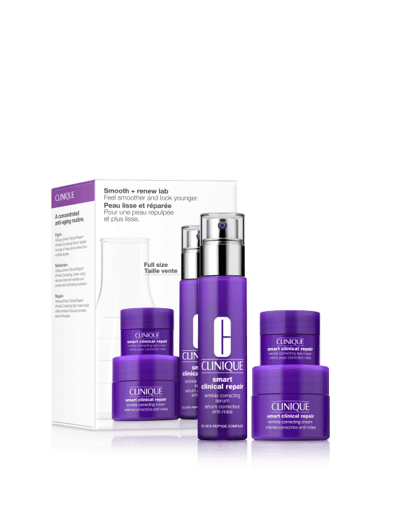 Smart Clinical Repair™ Pürüzsüzlük ve Gençlik Göürünümü Seti, Gözle görülür sonuçlar için sınıfının en iyisi yaşlanma karşıtı formüllerimizden oluşan bir set. <BR>